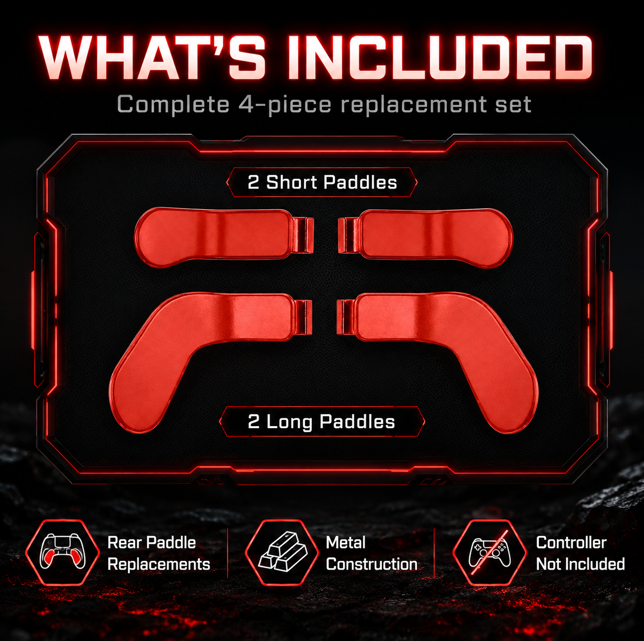 red paddle set, 4 piece paddle kit, 2 short paddles, 2 long paddles