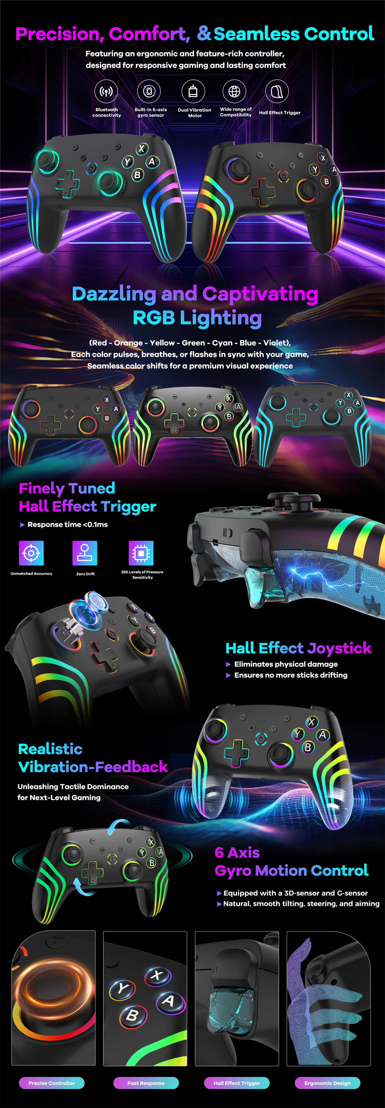 Wireless Pro Controller for Switch/Switch 2/Lite/OLED/PC