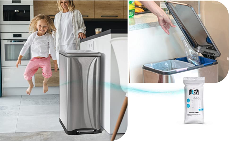 13 Gallon Slim Kitchen Trash Can with Dual Compartments - 50 Liter Total  CapacitySilver / No Gift Pack