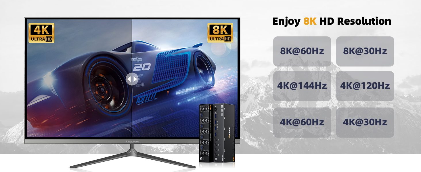 8K@60Hz KVM Switch 3 Monitors 4 Computers, HDMI + 2 Displayport KVM Switch Triple Monitor for 4 Comp