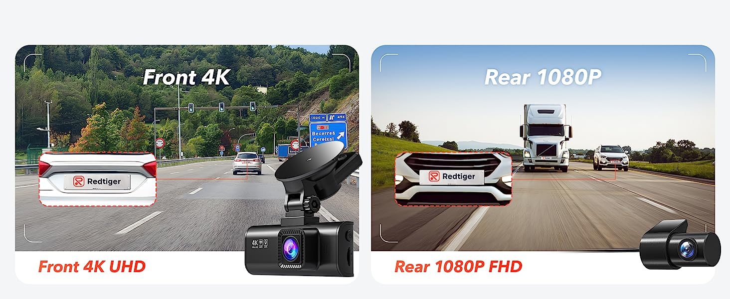 REDTIGER Dash Cam Front and Rear, 4K/2.5K Full HD Dash Camera with 3.18''  LCD Display, Dashcam with Night Vision, G-Sensor, Loop Recording, Vehicle