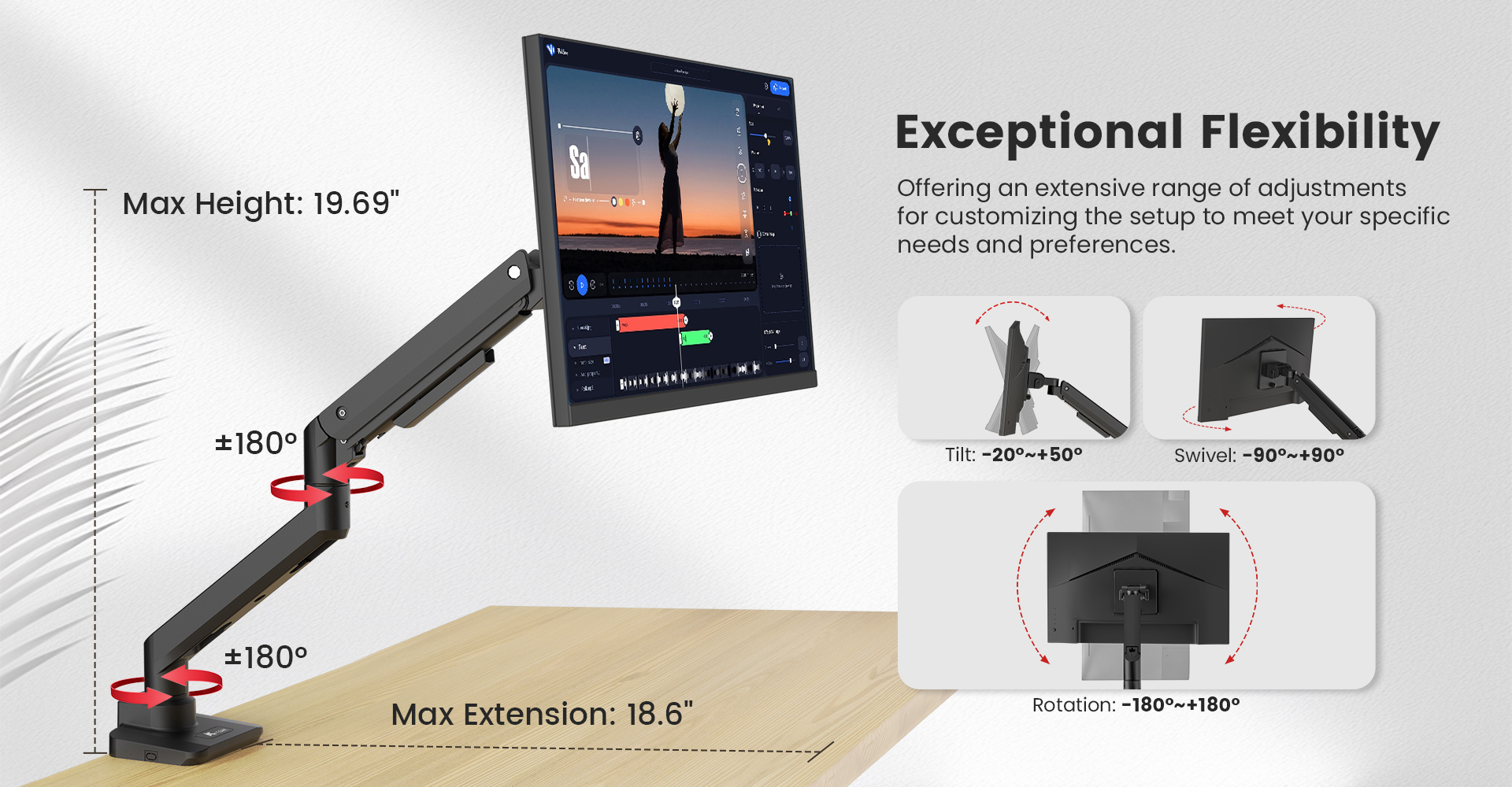 ACGAM Premium Heavy Duty Ergonomic Ultrawide Monitor Arm for 17"-49" Curved & Flat Screens