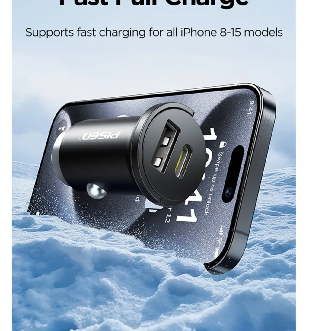 PISEN Quick Type-C+USB-A 30W Mini Car Charger
