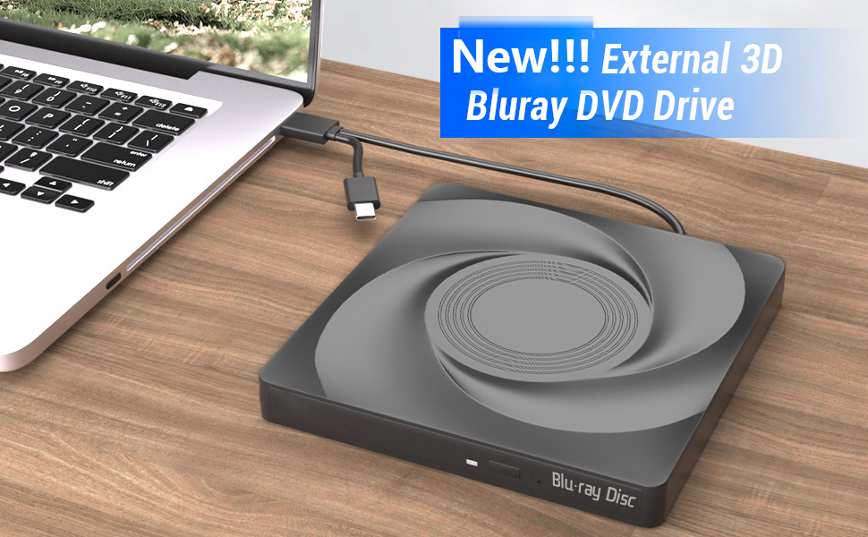  Wbacon Unidad Blu Ray externa, reproductor BD 4K USB 3.0 Tipo-C Reproductor  Blu Ray portátil Ultra HD para Mac Laptop PC, grabadora de CD  lectura/escritura 3D 4K unidad óptica Blu Ray