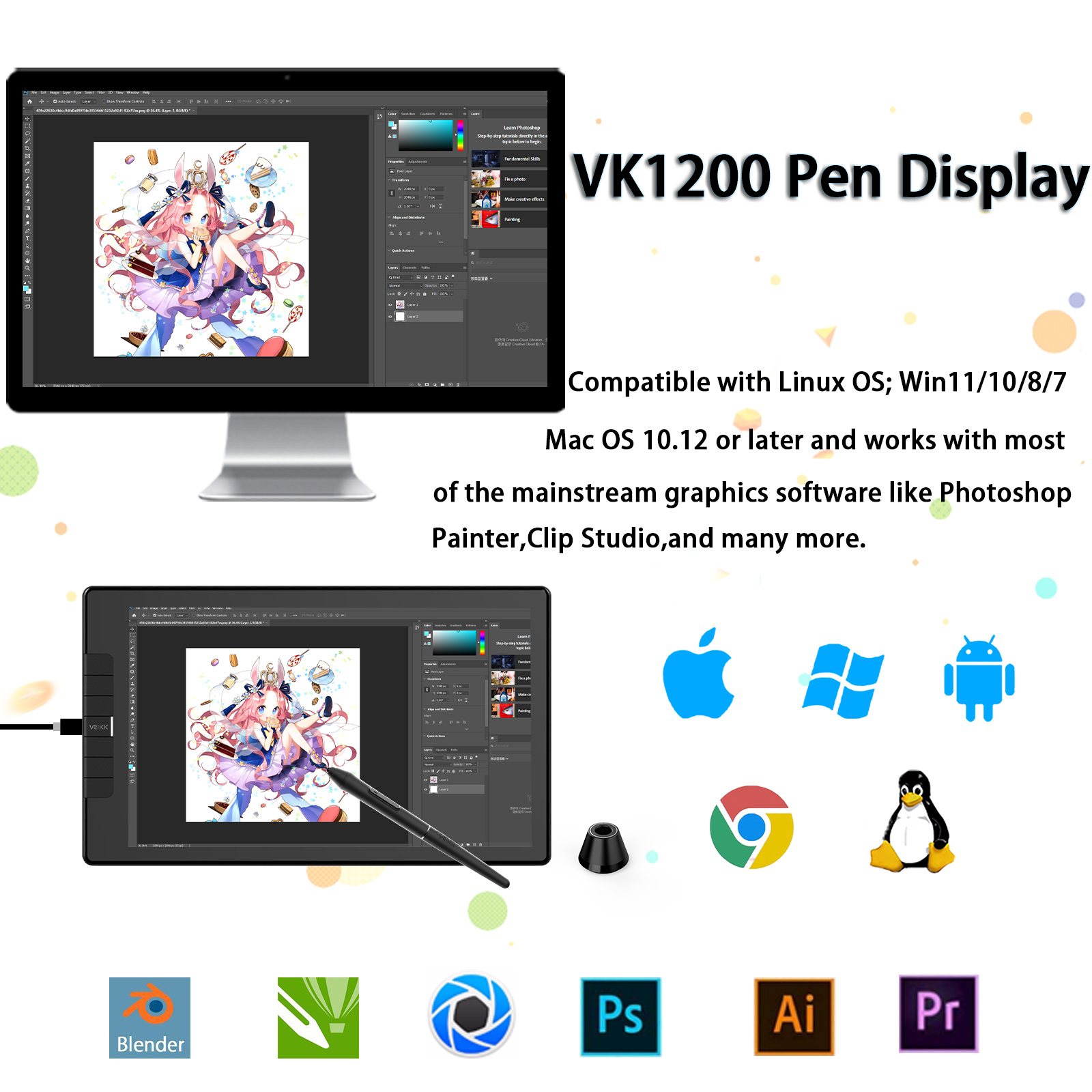 Veikk Studio VK1200 - Tablet Gráfico de Nível Profissional