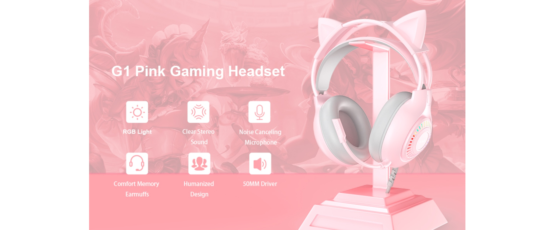 EACH G1 Pink Gaming Headset, Main Feature Overview