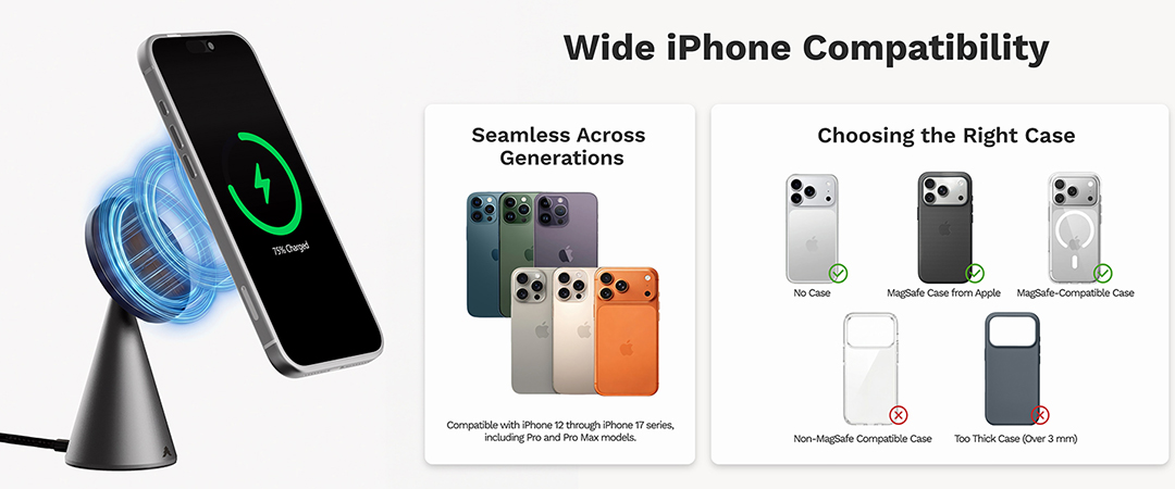 Loha Custom wireless charger stand compatible with iPhone 12 to iPhone 17 series