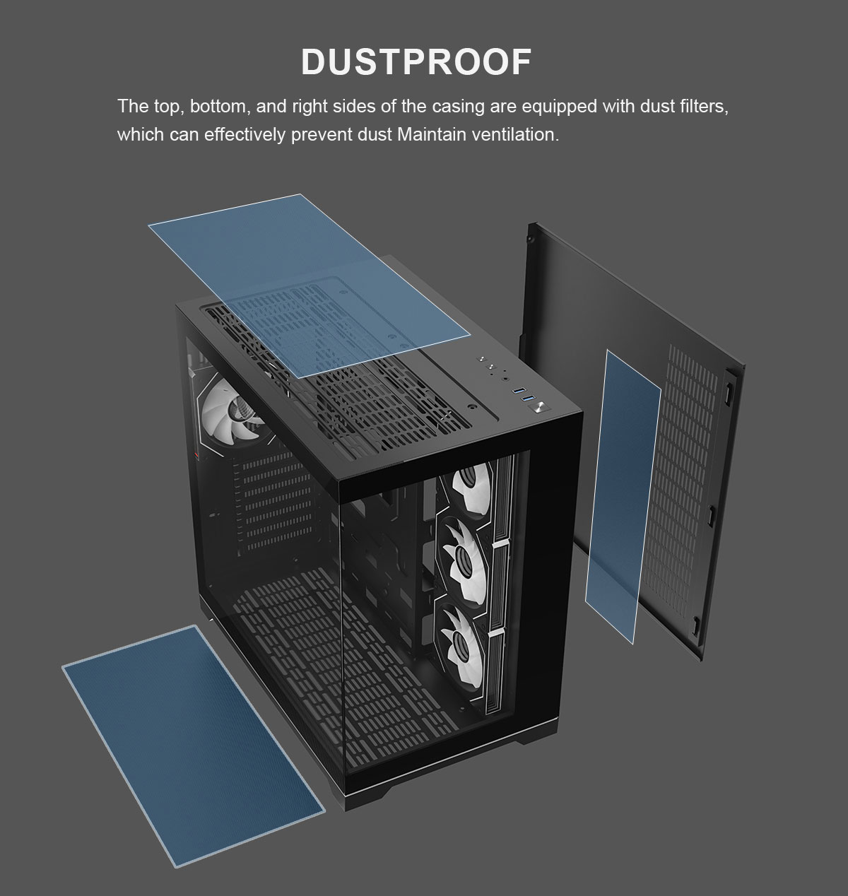 DIYPC ARGB-DC200-BK Black Dual Chamber Gaming Computer Case