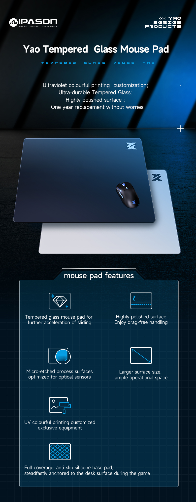 tempered glass Gaming Mouse Pad/Professional Large Mouse Mat /DIY
