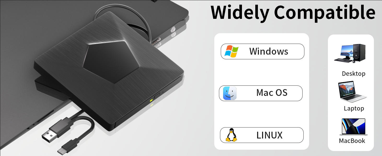 External Blu Ray Drive , External Bluray Burner with USB 3.0 & Type-C, External Blue Ray CD DVD Read