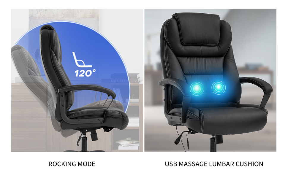 Big and Tall Office Chair 500lbs with 3D Rolling Massage Lumbar Cushion  Executive Office Chair High Back Reclining Office Chair with Footrest Wide
