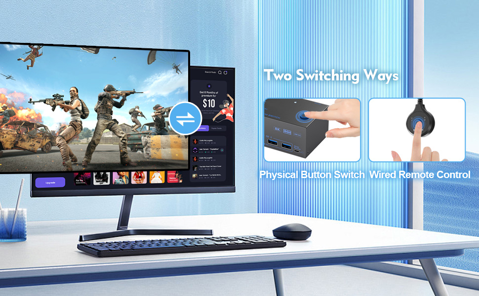 Triple Monitor HDMI + 2 Displayport KVM Switch, 8K@60Hz KVM Switches 2 Computer 3 Monitors for 2 PCs