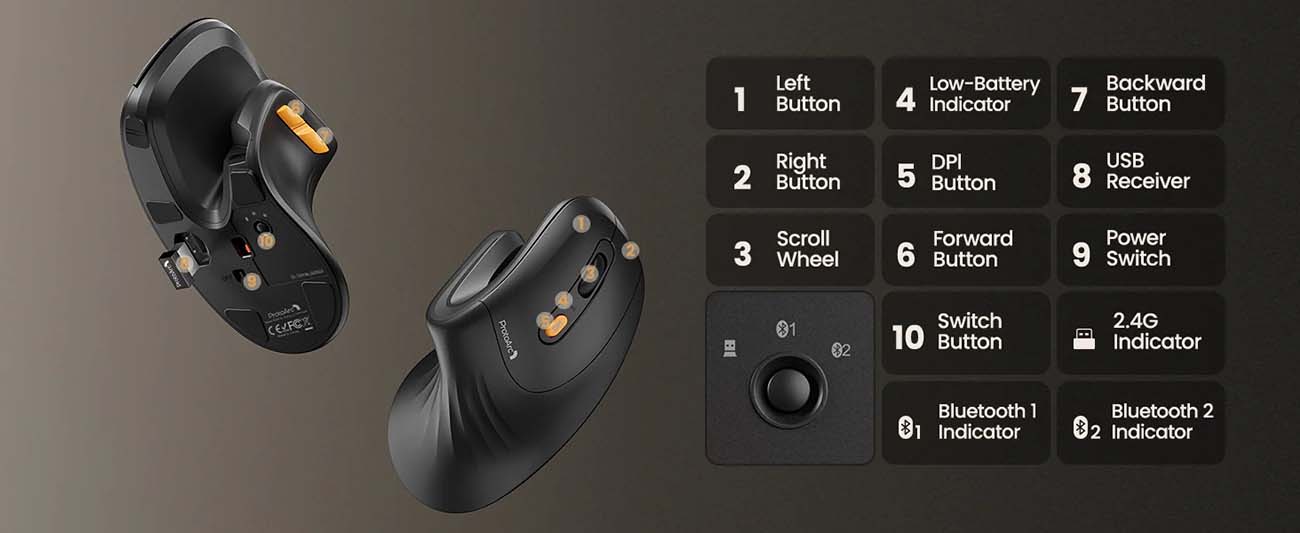 ProtoArc® EM11 NL Bluetooth Ergonomic Vertical Mouse