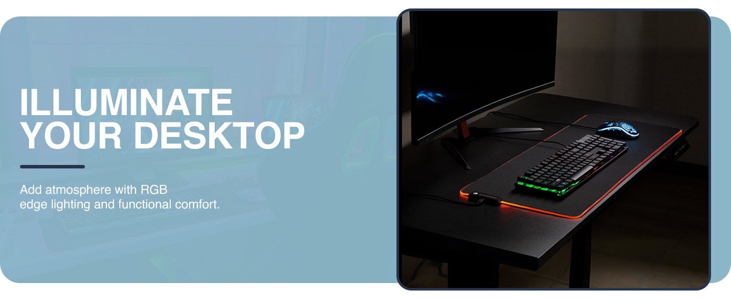 LED gaming mouse pad, RGB light-up desk mat, extended gaming mousepad, touch control RGB mat
