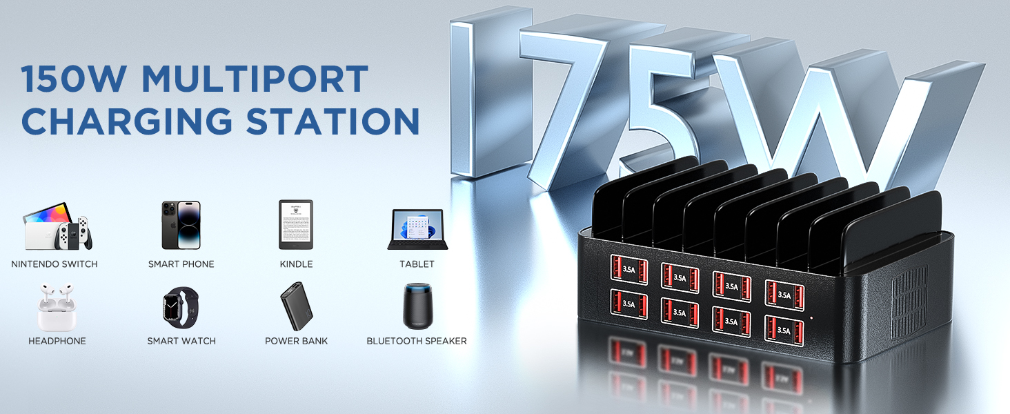 Hitoor 150W USB Charging Station for Multiple Device, 16 Ports USB Multi Charger Station with Fast