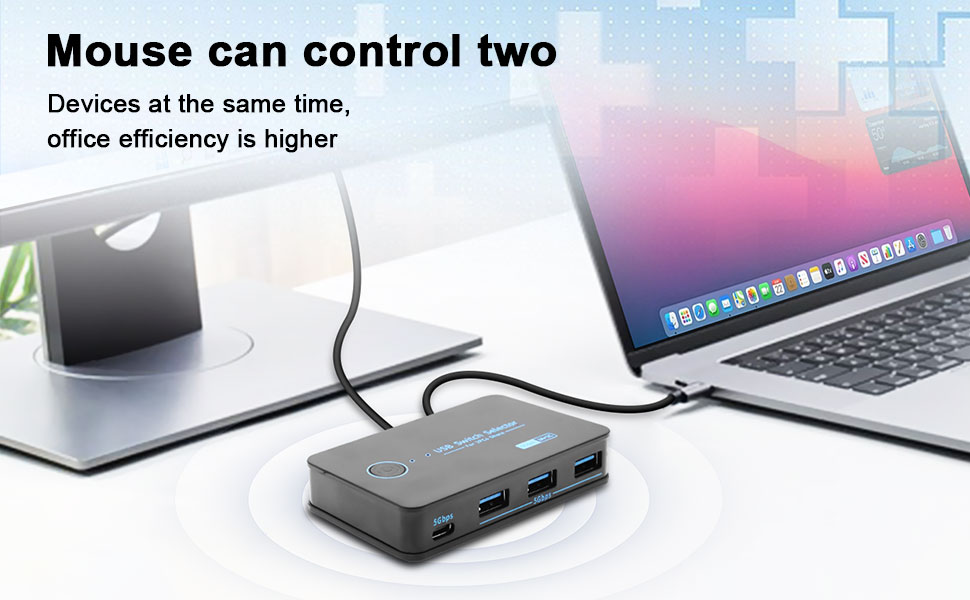 Hitoor USB KVM Switcher, USB 3.0 Switch, 2 In 4 Out [3 USB A + 1 USB C] USB 3.0 Switcher, USB Switch