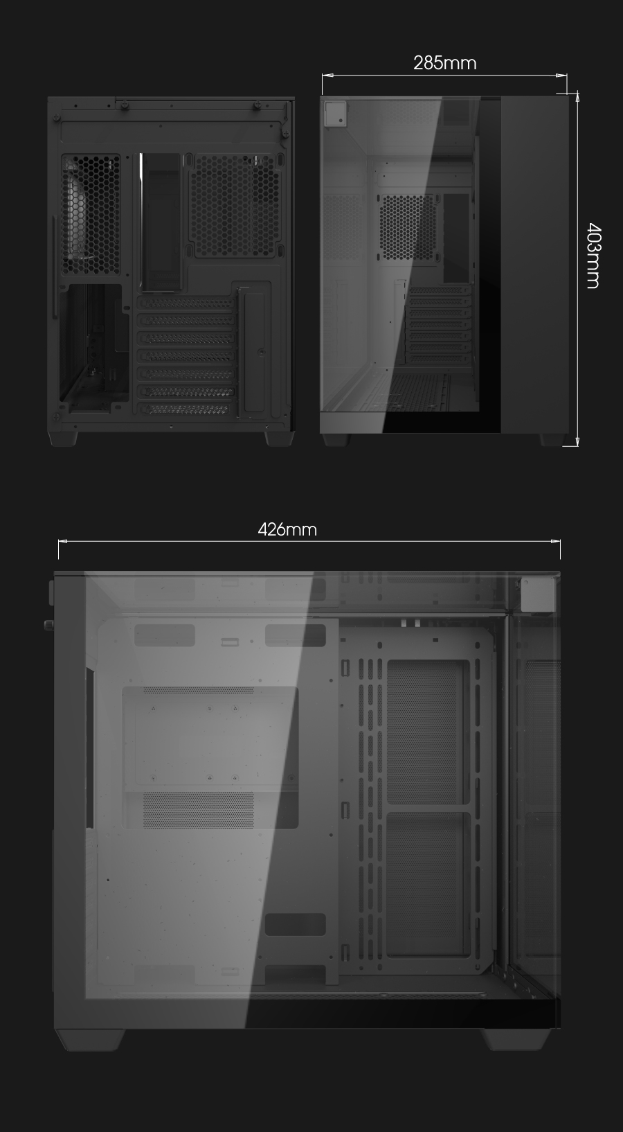 darkFlash TH285,ATX Mid-Tower Gaming Case,Triple-Sided Tempered Glass, 4× Pre-Installed Fans