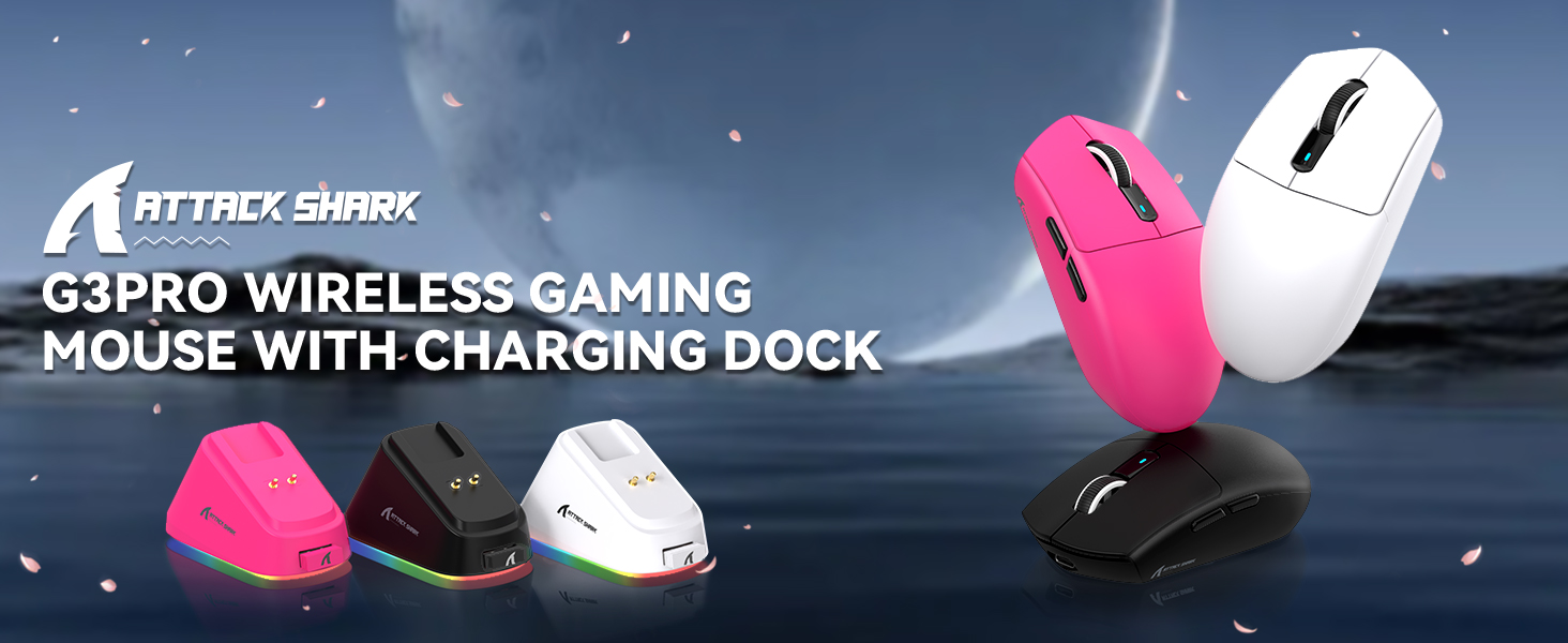Wireless Gaming Mouse with Magnetic Charging Dock, PixArt PAW3311 Sensor, Tri-Mode Wireless Mouse, B