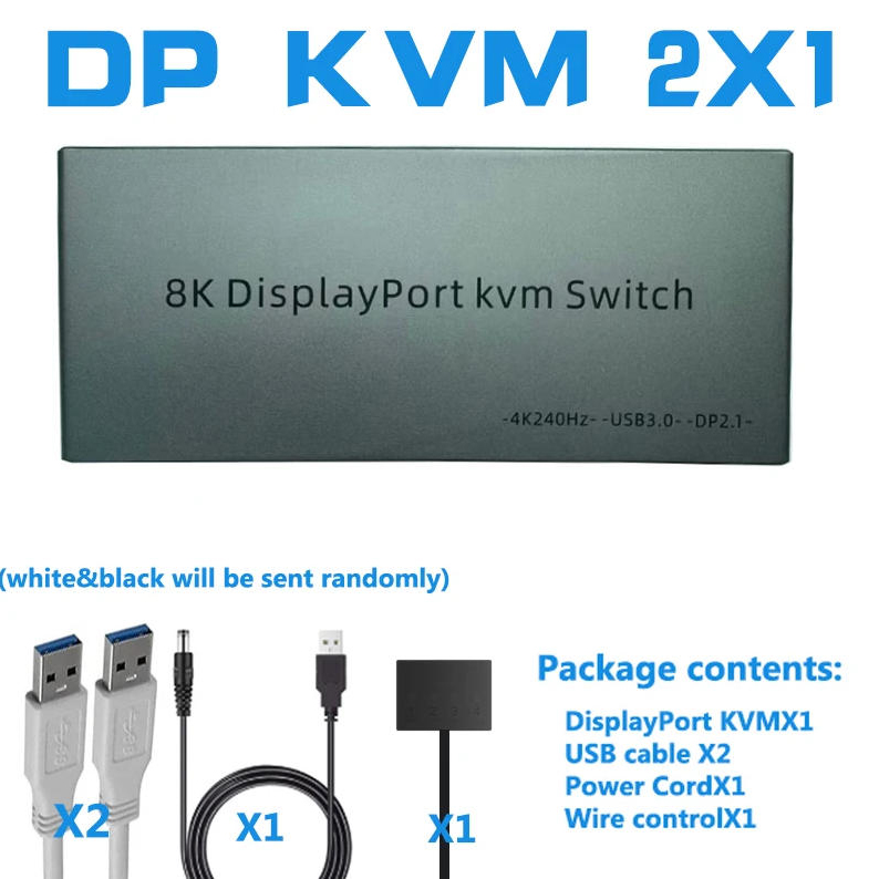 2 Ports 8K@60Hz Displayport KVM Switch 2 Computers One Monitor, 4K@144Hz 2-Port DP USB KVM Switches,
