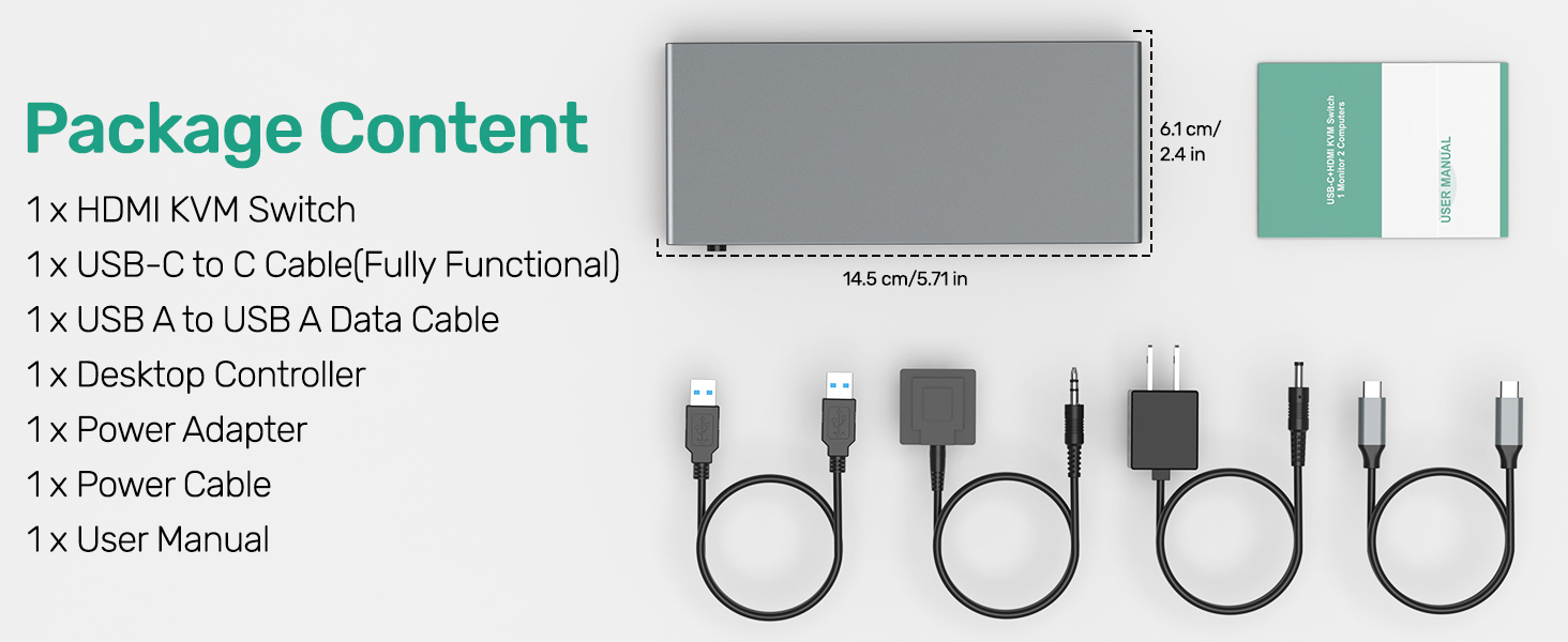 USB-C + HDMI KVM Switch 2 in 1 Out with 3 USB A+1 USB C 3.0 Ports, 4K@60Hz Aluminum HDMI KVM Switch