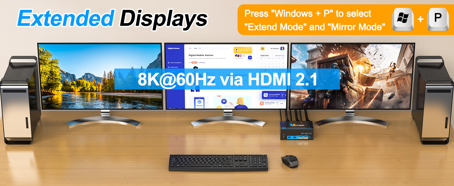 Each computer requires 2* HDMI+1* DisplayPort+1* USB cable to connect to the KVM switch
