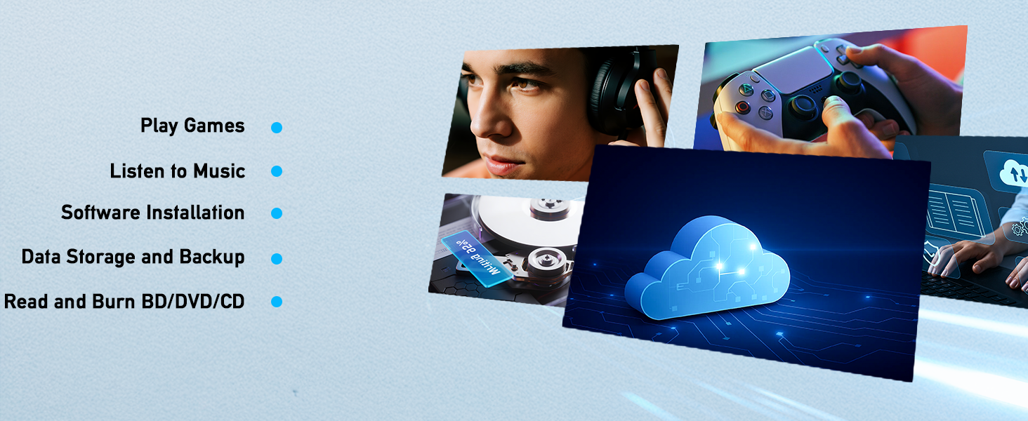 8 in 1 External Bluray/DVD Drive for Laptop PC, External CD/DVD Drive Support 100G Disc 3D