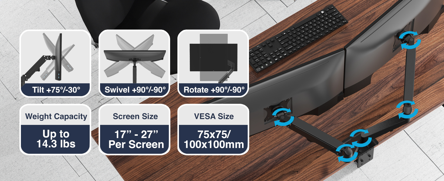 Desky Dual Gas Eco Monitor Arm