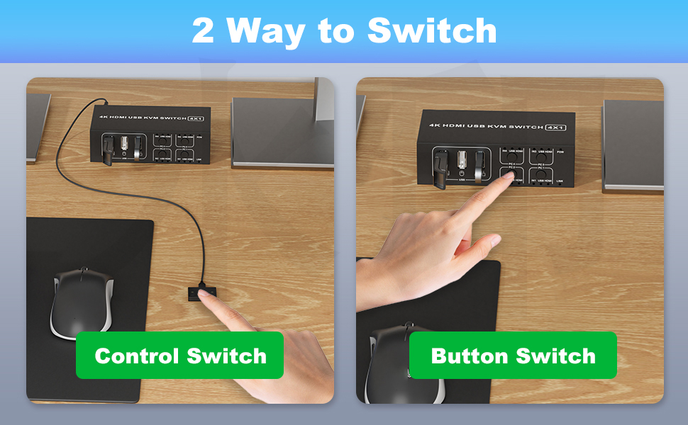 HDMI KVM Switch 4 in 1 Out 4K@60Hz, 4 Port HDMI KVM Switch for 4 Computers Share 1 Monitor Keyboard