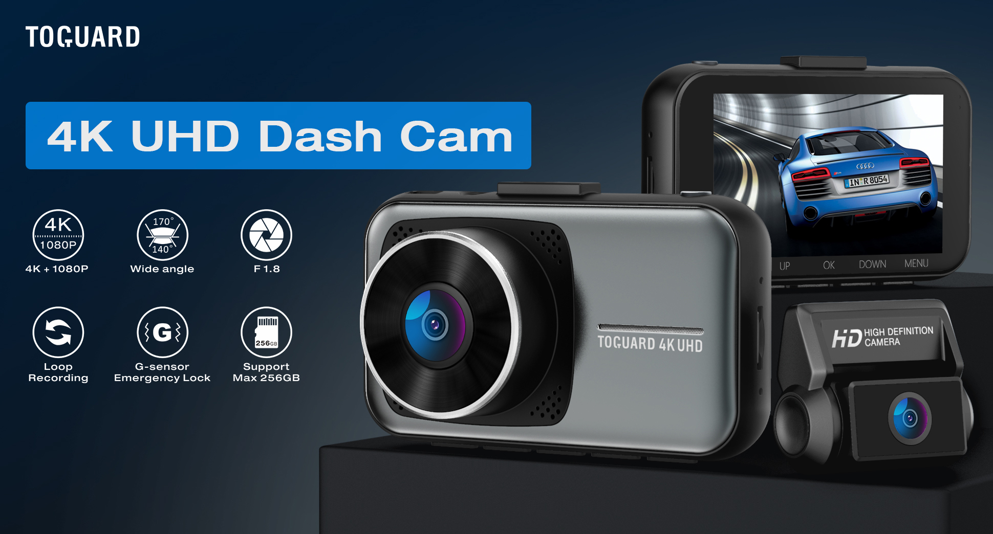 2160P & 1080P Front and Rear Dual Dash Camera 3 inch LCD Display Car Video Recording w/24H Parking Monitor TOGUARD 4K Dash Cam for Cars w/Hardwire Kit Night Vision G-Sensor Support 256GB SD Card 