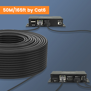 164FT /50M By Cat6 Connect to transmitter box CAT port through a CAT5e/6 cable length up to 164ft/50