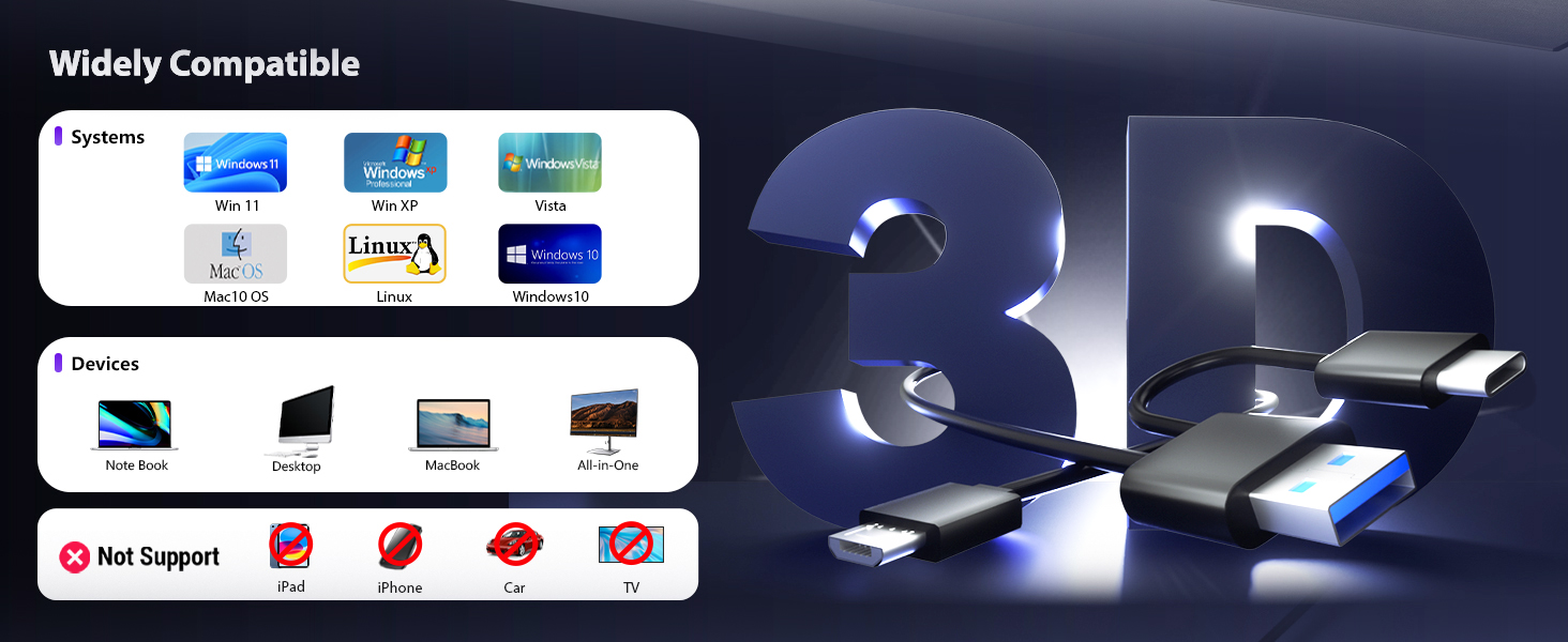 5 in 1 External Blu-Ray Drive, External Blu Ray CD DVD Drive with USB 3.0 Type-C, Bluray Read/Writer
