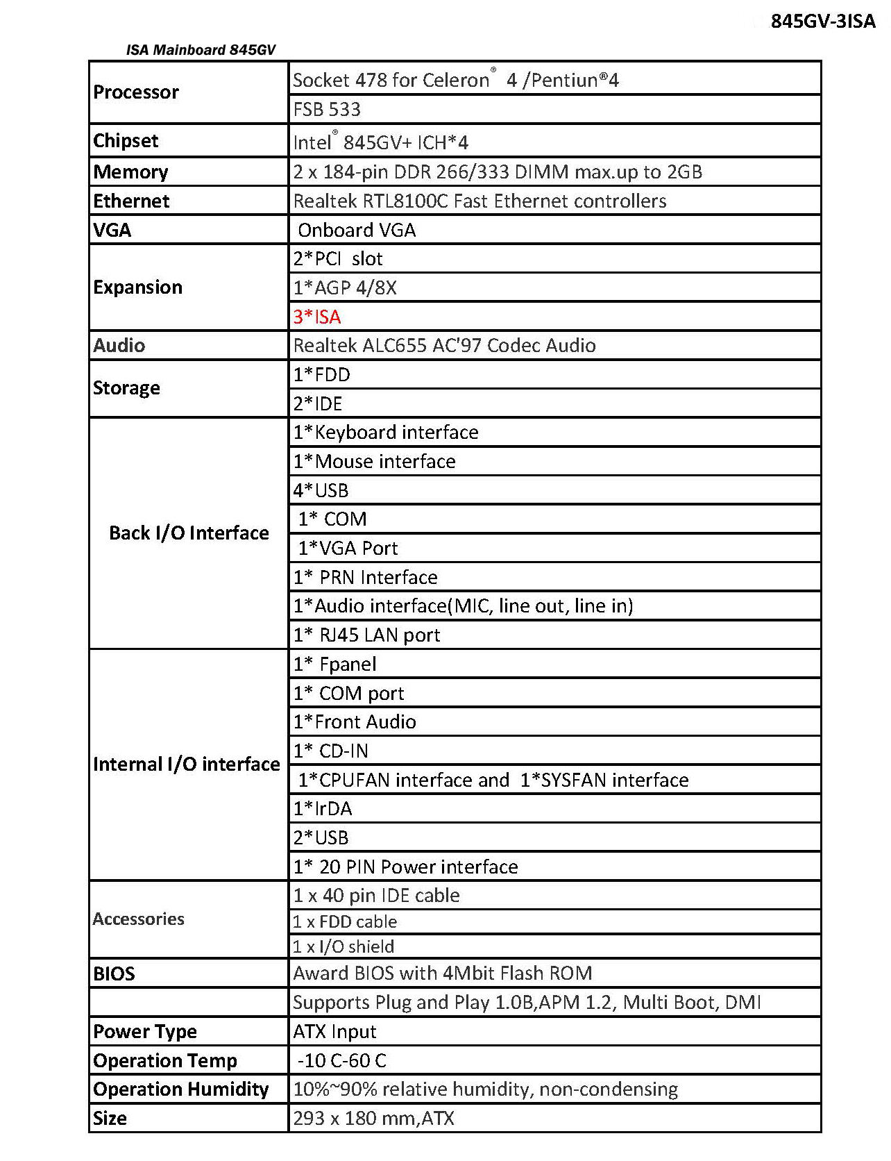 ISA Motherboard 845GV