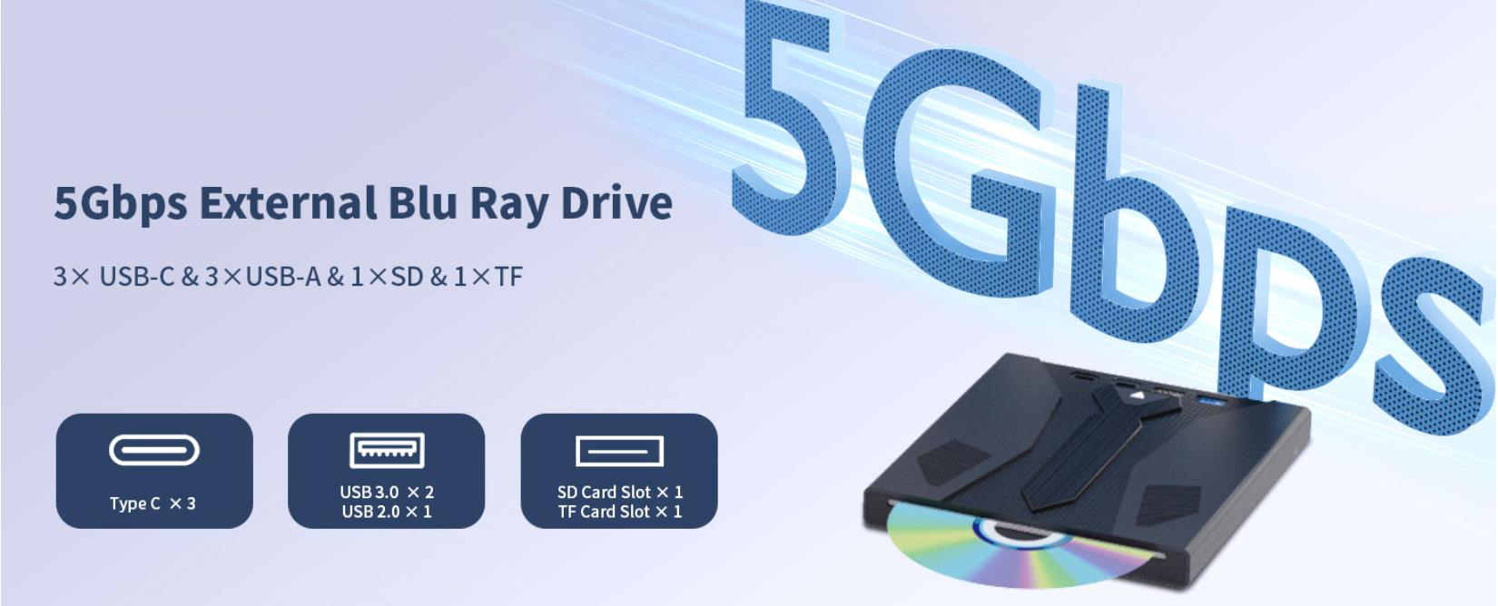 [7-in-1] External Optical Blu Ray Drive, USB 3.0 Type-C Blu Ray Burner Portable Blu Ray DVD/CD/BD Pl