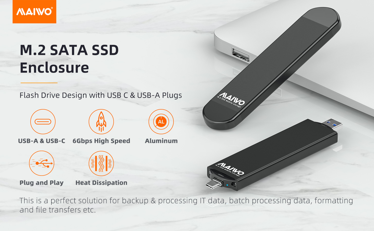 MAIWO M.2 Enclosure for M.2 SATA NGFF SSD 2 in 1 USB-A 