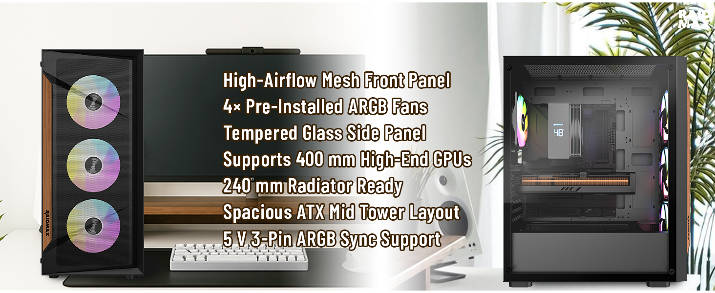 v219, mesh front intake airflowm, argb fans, atx mid tower gaming case