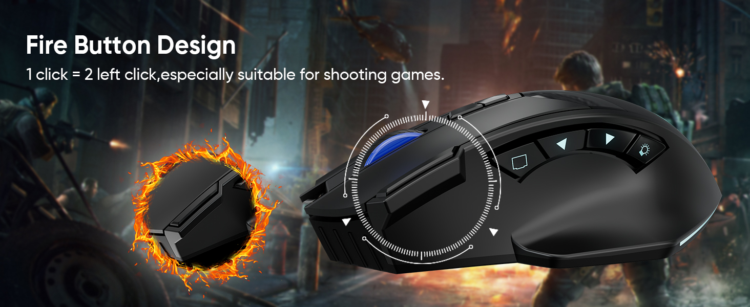 Wireless Gaming Mouse, Dual-Mode 2.4G/Bluetooth Wireless Mouse, Rechargeable PC Gaming Mice