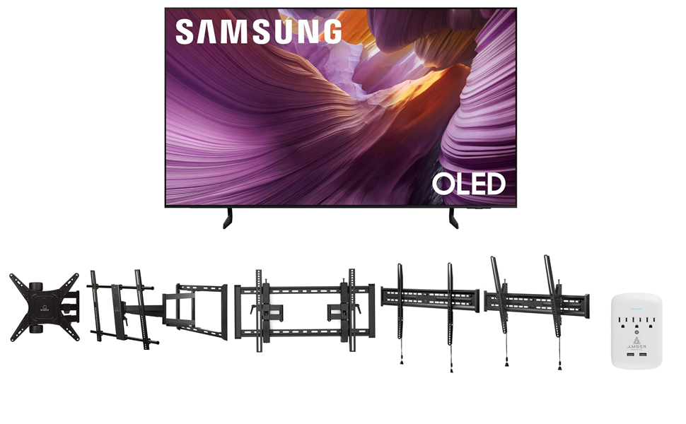Samsung S85FA Series TV with Walts Mount and Amber Protection 3-Outlet Surge Protector