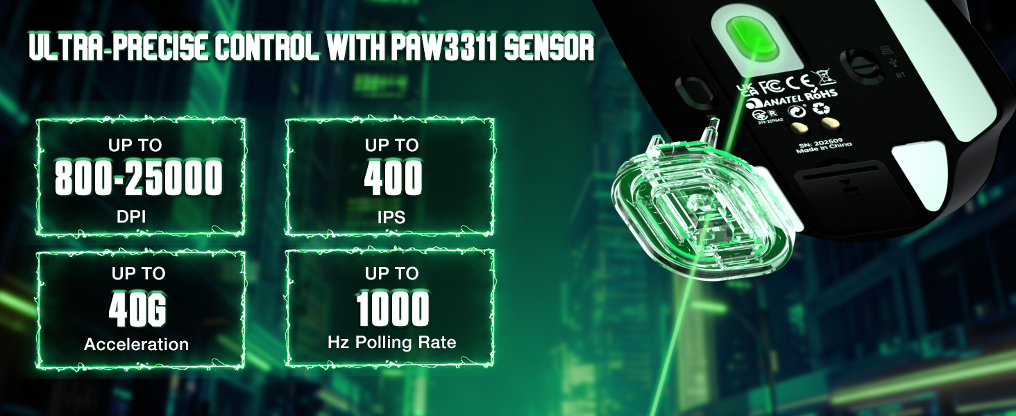 Wireless Gaming Mouse with Magnetic Charging Dock, 65g Lightweight Gaming Mice,