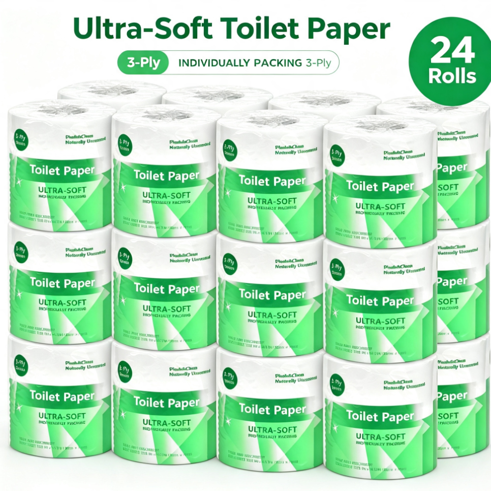 Soft Tissue Toilet Paper, 12 rolls family pack, 3-ply bathroom tissue, individually wrapped toilet r