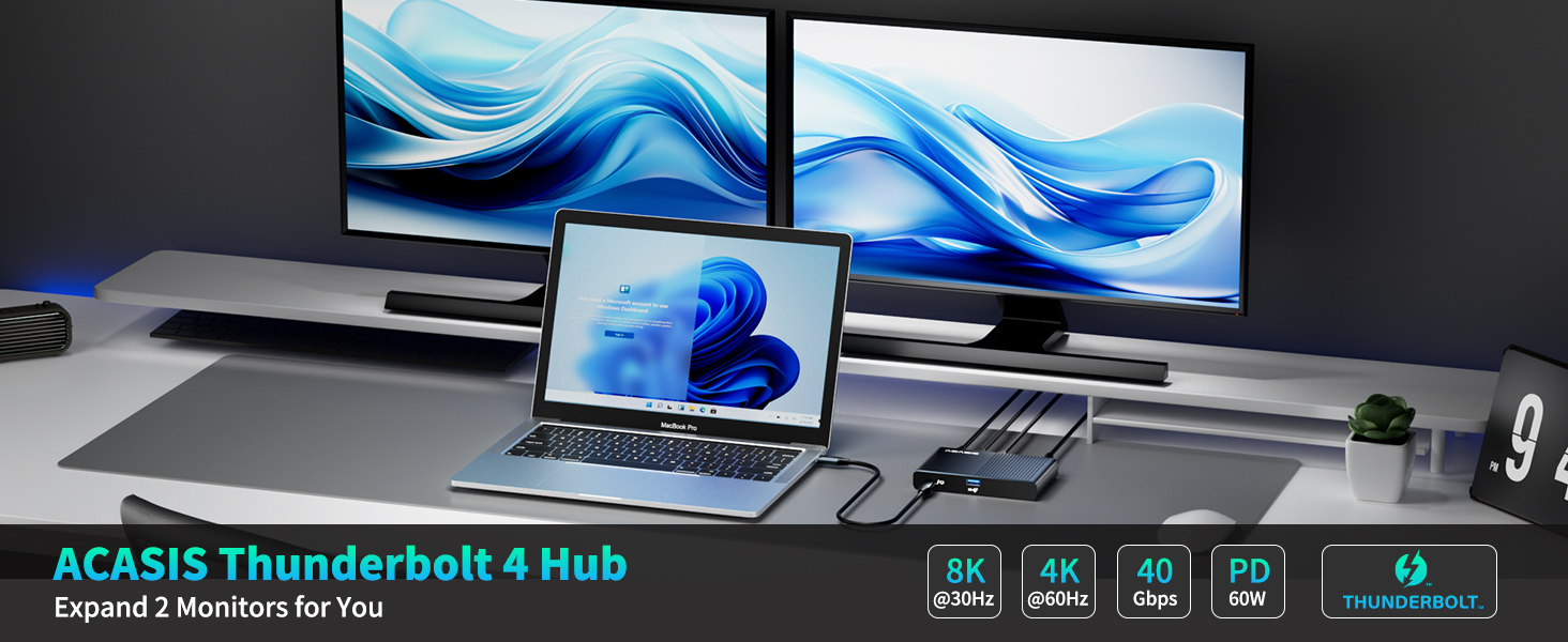 ACASIS Thunderbolt 4 hub easily expand 2 Monitors for you, Single 8K display high resolution, Ideal