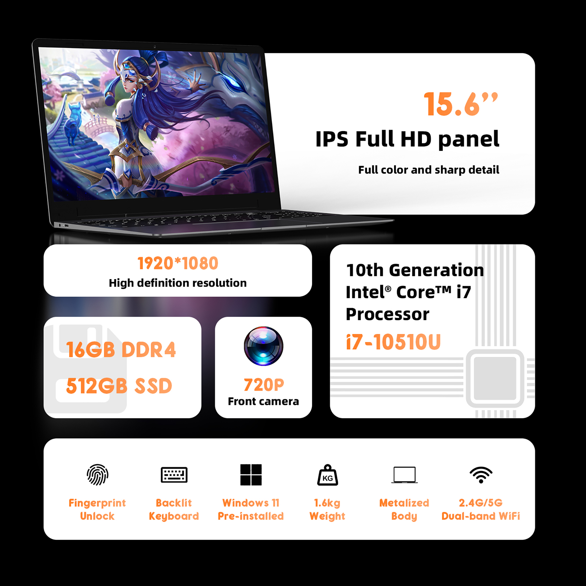 JSHIX Laptop. Windows 11pro .15.6 Inches .Core i7 processor i7