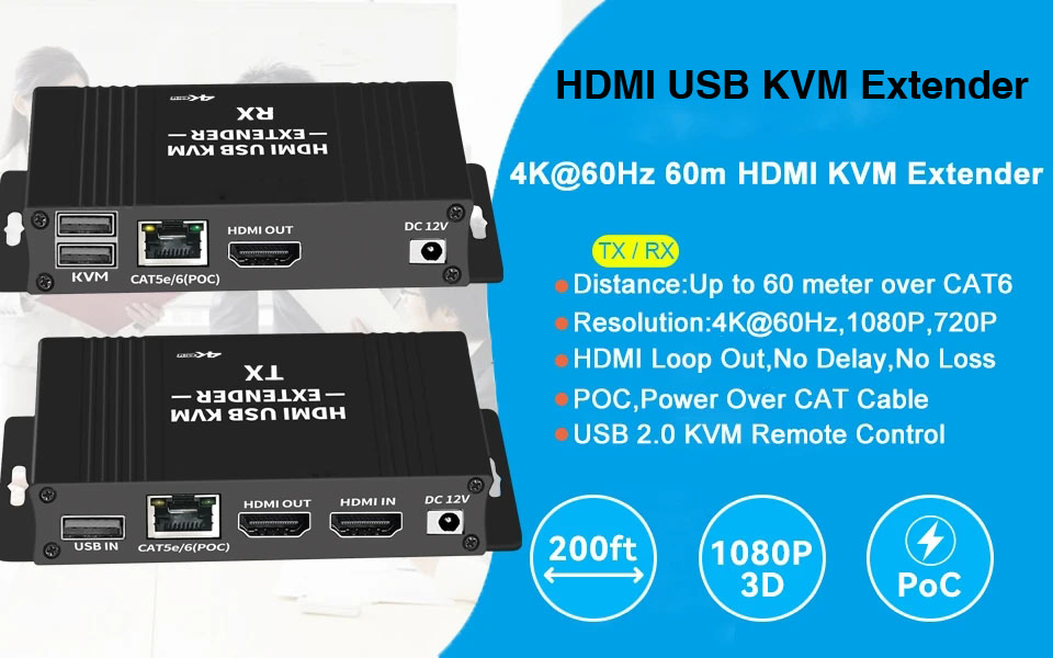 4K HDMI KVM USB Extender Over IP Over