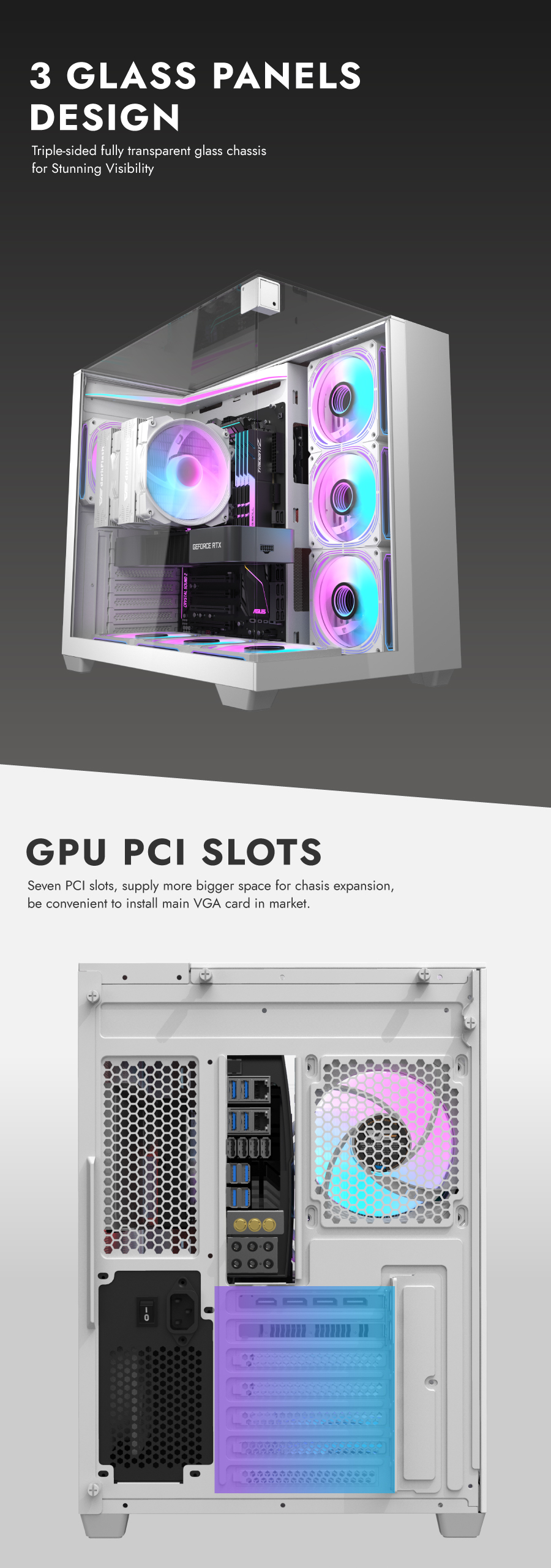 darkFlash TH285,ATX Mid-Tower Gaming Case,Triple-Sided Tempered Glass, 4× Pre-Installed Fans