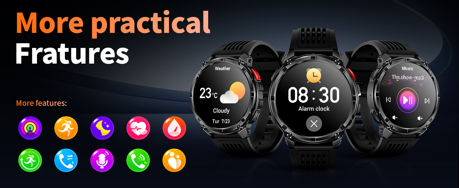 Mens Smart Watch for iPhone & Android Phones, Military Sport Smart Watches