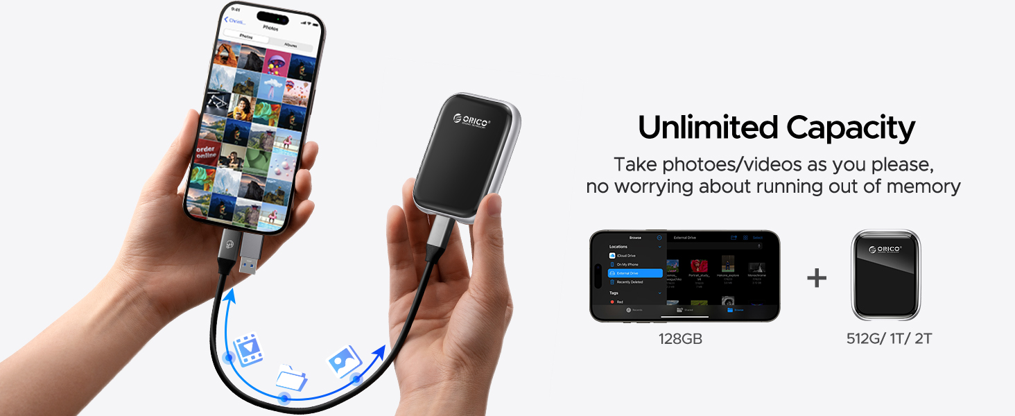 ORICO 1TB Portable SSD Up to 2000MB/s External Solid State Drive, USB 3.2 Gen 2x2 20Gbps with 2 in 1