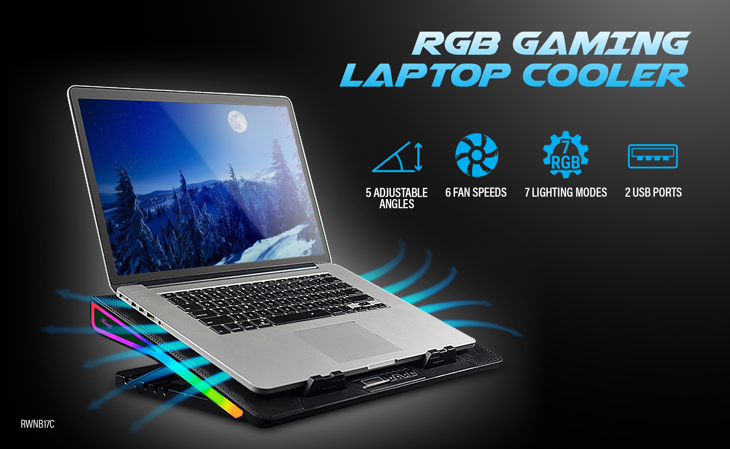 Ergonomic, Adjustable Fan Speed, Quiet, RGB Backlight, Adjustable Height, laptop cooler, cooling pad