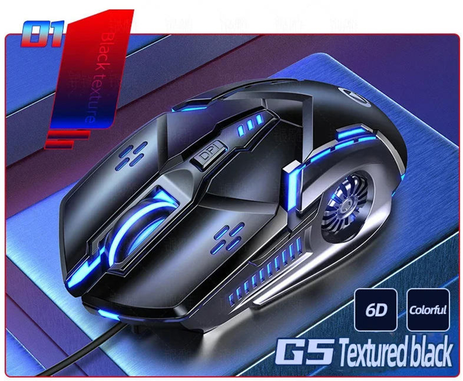 6 Keys Wired Gaming Mouse & Fire Button, Red Blue Colors Led Breathing, Adjustable DPI up to 3200 DP