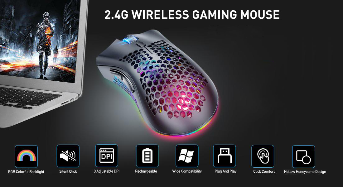 thumbnail image 2 of KM-5 Wireless Gaming Mouse - 65g Ultra Lightweight, 5 DPI Settings, Bluetooth & 2.4G Connectivity, 6 Programmable Buttons 2 of 6