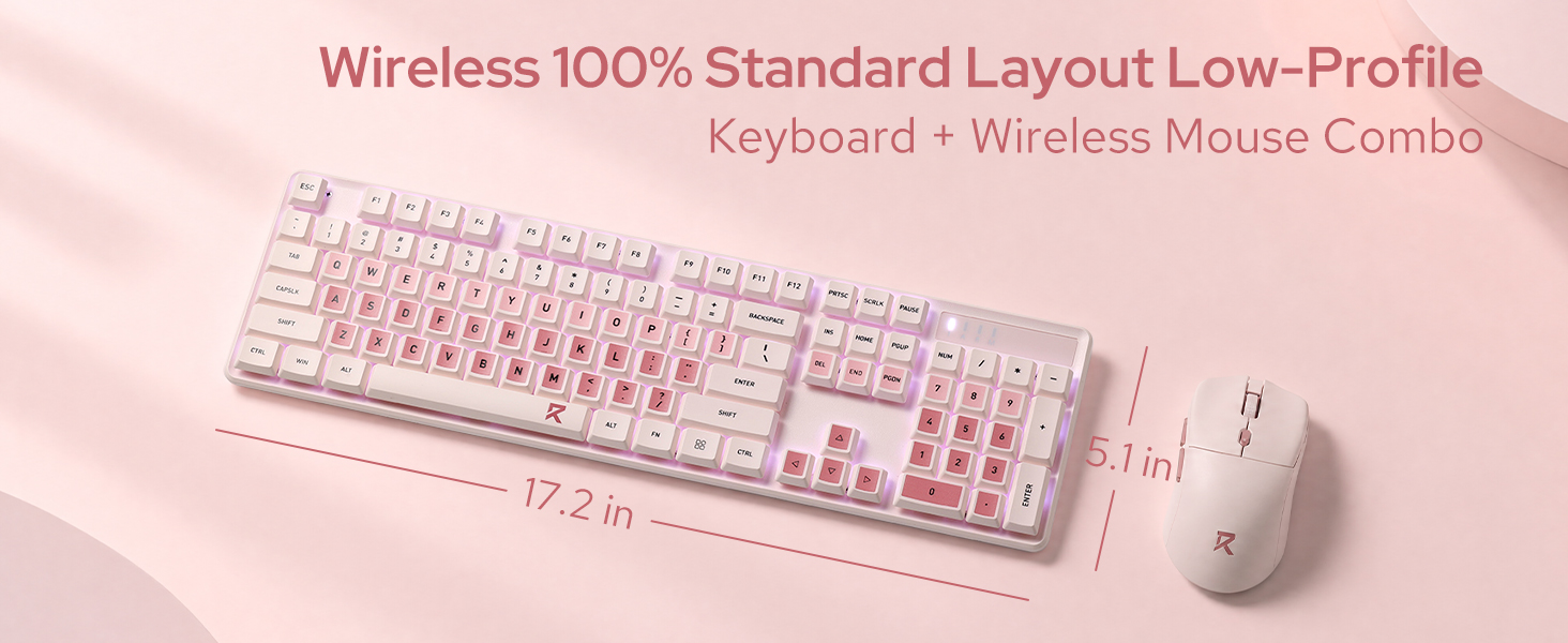 Redragon BS8531 Wireless 104-Key Low-Profile Keyboard, 4000 DPI Mouse Combo | 30% Slimmer Ultra-Thin