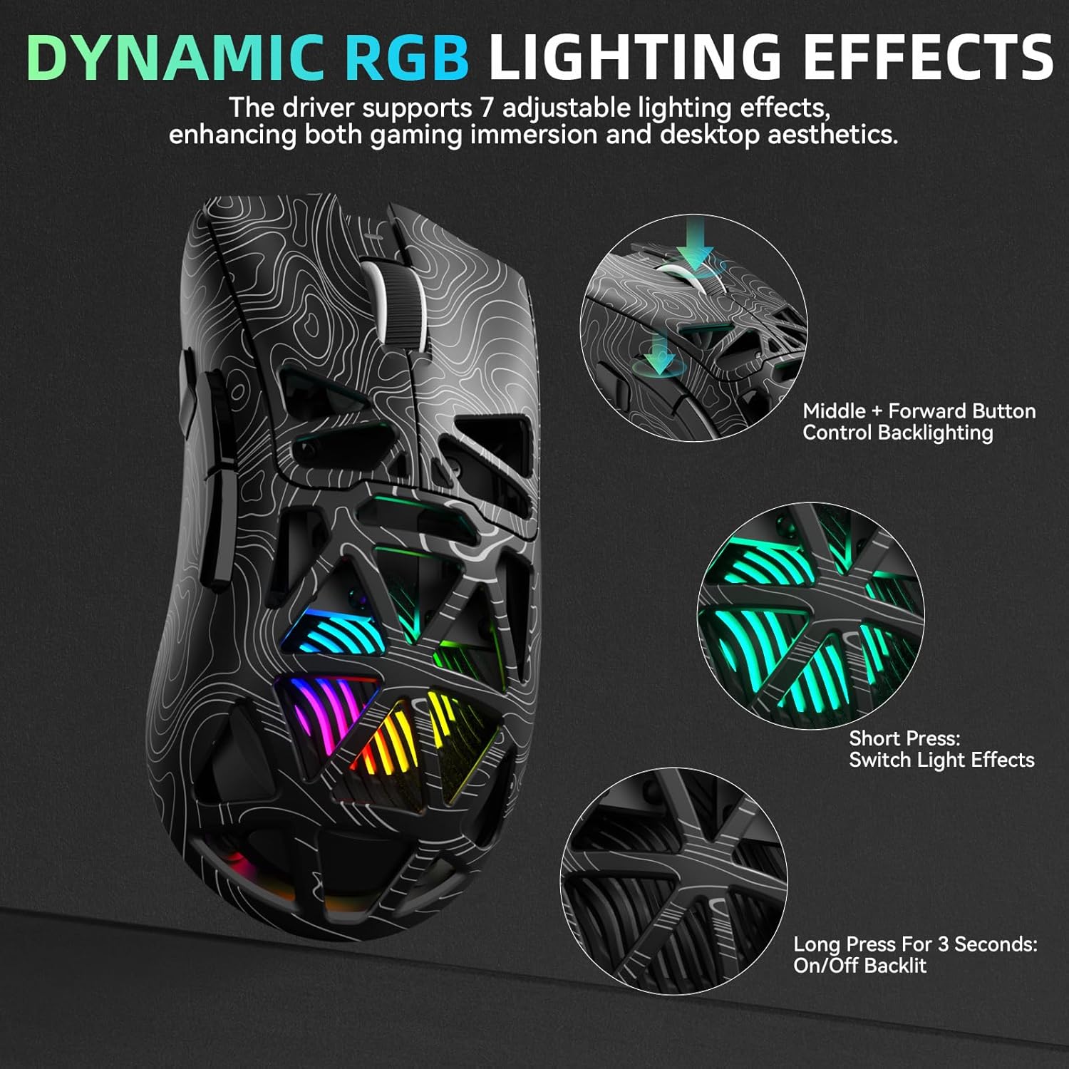 Wireless Gaming Mouse, Tri-Mode 2.4GHz/USB-C/BT5.3 Computer Mouse with 12000 DPI